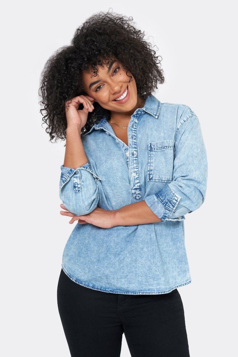 Women Seven7 Jeans Tops | Pullover Denim Henley Shirt Indigo