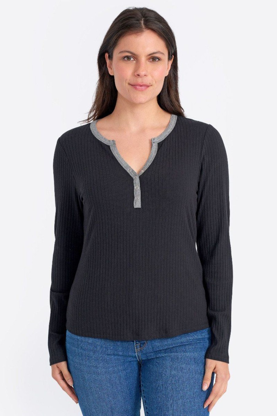 Women Seven7 Jeans Tops | Contrast Rib Henley