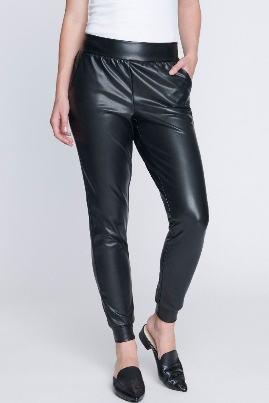 Women Seven7 Jeans Pants | High Rise Faux Leather Ponte Jogger Black